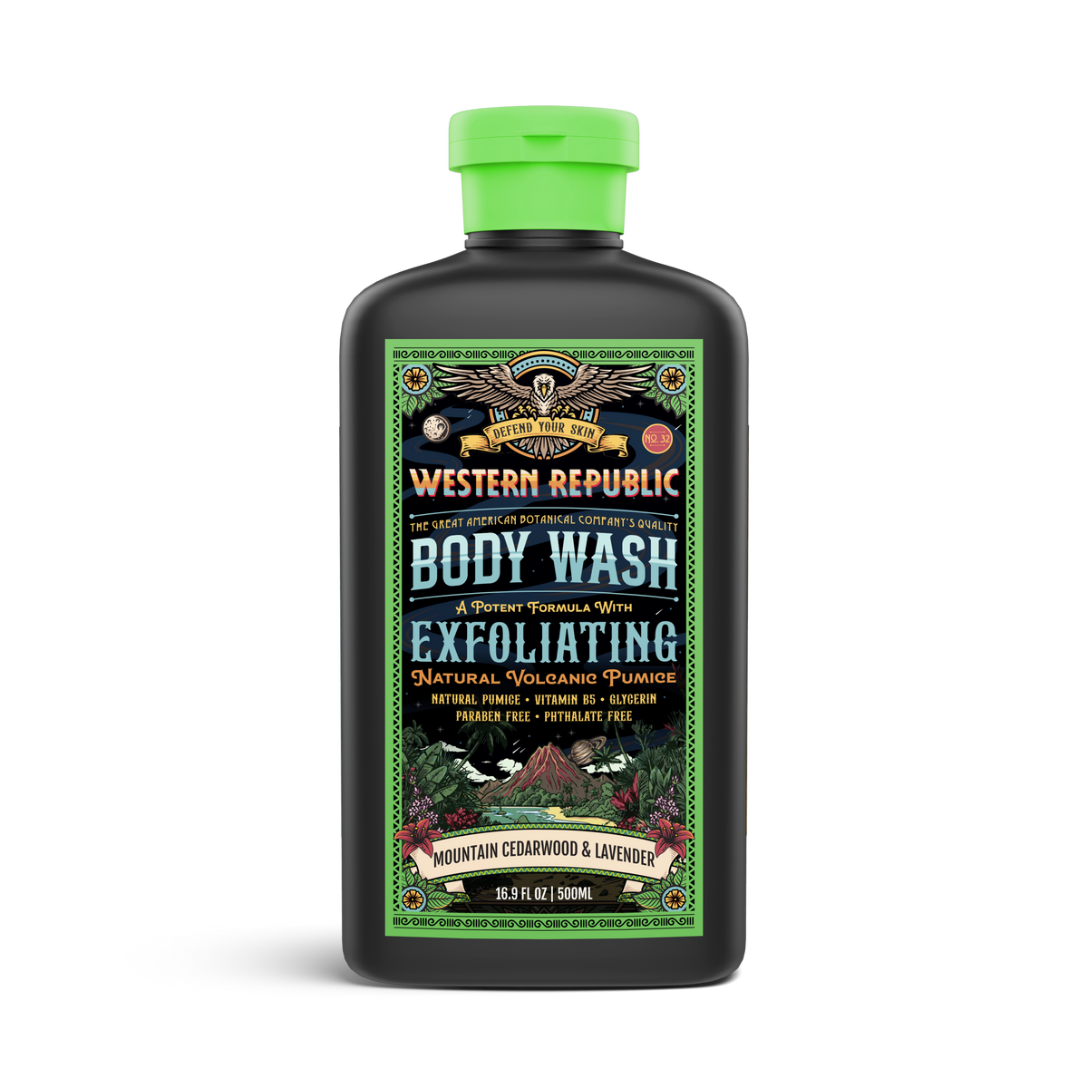 Western Republic Mountain Cedarwood & Lavender Exfoliating Body Wash, 500 ml front label