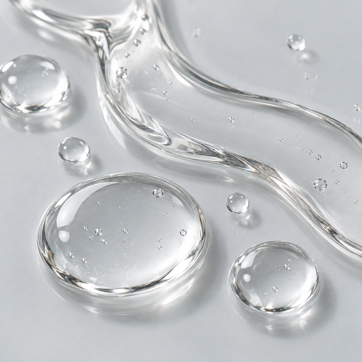 Clear glycerin droplets and flowing humectant texture